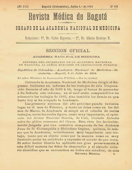 					Ver Vol. 18 Núm. 198 (1894): Revista Médica de Bogotá. Serie 18. Julio de 1894. Núm. 198
				