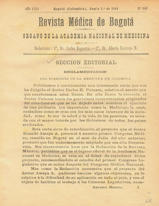 					Ver Vol. 18 Núm. 196 (1894): Revista Médica de Bogotá. Serie 18. Junio de 1894. Núm. 196
				