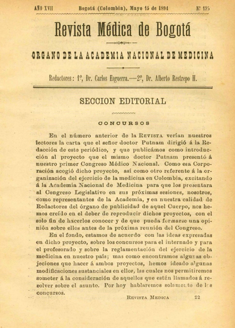 					Ver Vol. 17 Núm. 195 (1894): Revista Médica de Bogotá. Serie 17. Mayo de 1894. Núm. 195
				