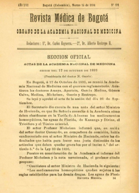 					Ver Vol. 17 Núm. 191 (1894): Revista Médica de Bogotá. Serie 17. Marzo de 1894. Núm. 191
				