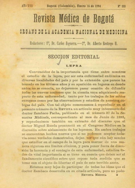 					Ver Vol. 17 Núm. 188 (1894): Revista Médica de Bogotá. Serie 17. Enero de 1894. Núm. 188
				
