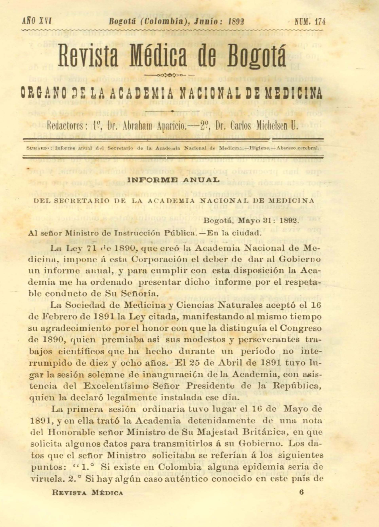 					Ver Vol. 16 Núm. 174 (1892): Revista Médica de Bogotá. Serie 16. Junio de 1892. Núm. 174
				
