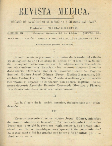 					Ver Vol. 9 Núm. 100 (1884): Revista Médica. Serie 9. Octubre de 1884. Núm. 100
				