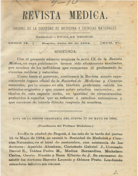 					Ver Vol. 9 Núm. 97 (1884): Revista Médica. Serie 9. Julio de 1884. Núm. 97
				