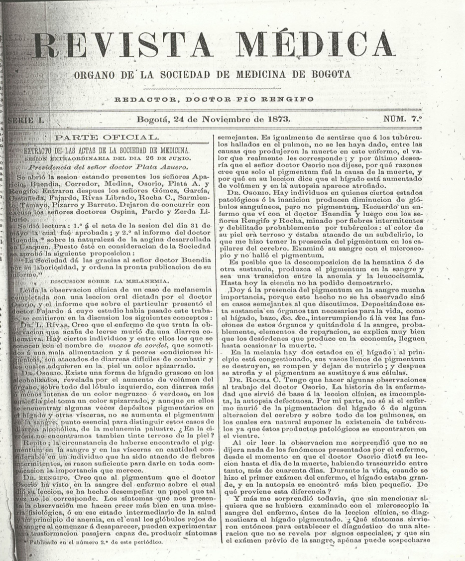 					Ver Vol. 1 Núm. 07 (1873): Revista Médica de Bogotá. Serie 1. Enero de 1873. Núm. 07
				
