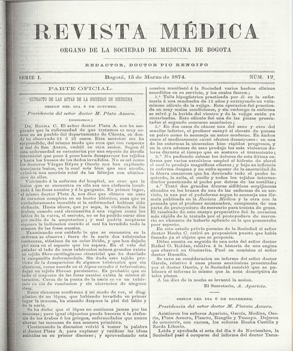 					Ver Vol. 1 Núm. 12 (1874): Revista Médica de Bogotá. Serie 01. Enero de 1874. Núm. 12
				