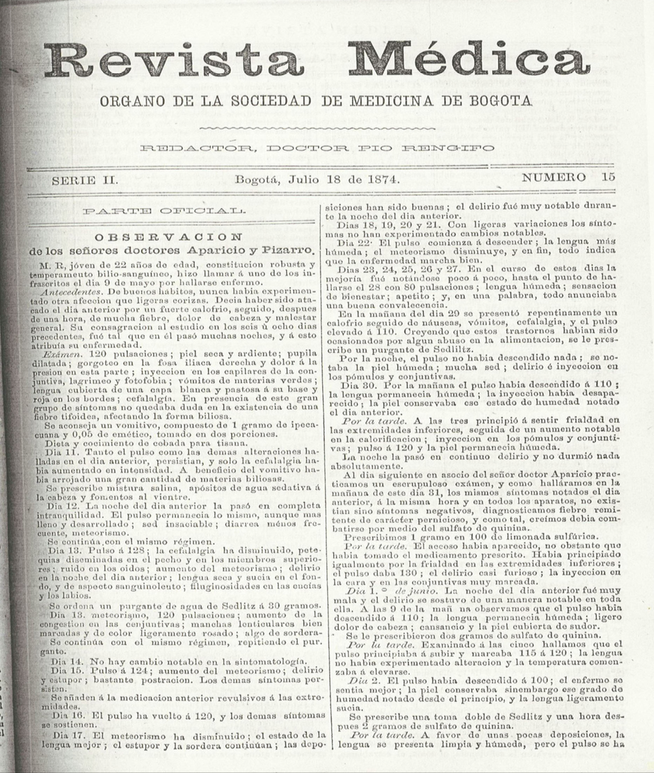 					Ver Vol. 2 Núm. 15 (1874): Revista Médica de Bogotá. Serie 2. Enero de 1874. Núm. 15
				