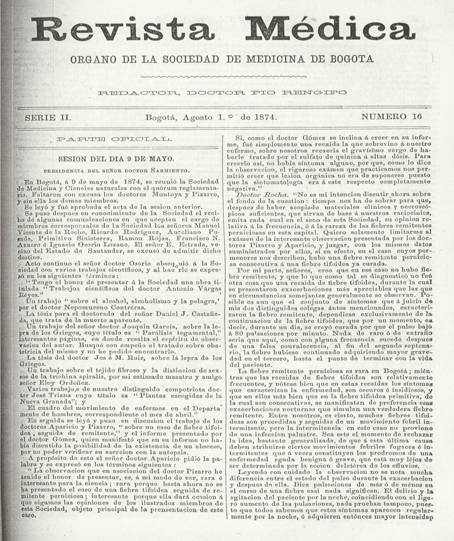 					Ver Vol. 2 Núm. 16 (1874): Revista Médica de Bogotá. Serie 2. Enero de 1874. Núm. 16
				