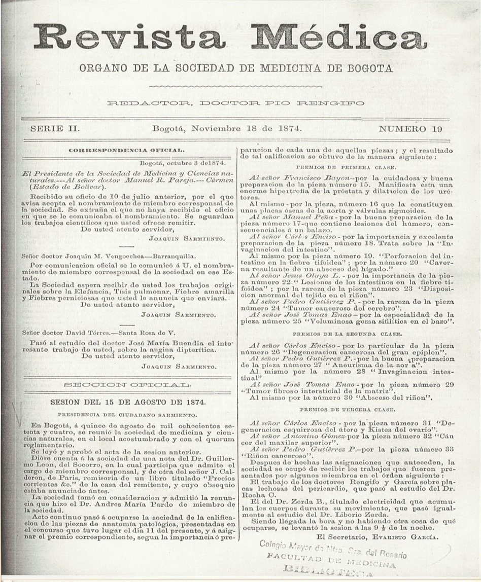 					Ver Vol. 2 Núm. 19 (1874): Revista Médica de Bogotá. Serie 2. Enero de 1874. Núm. 19
				