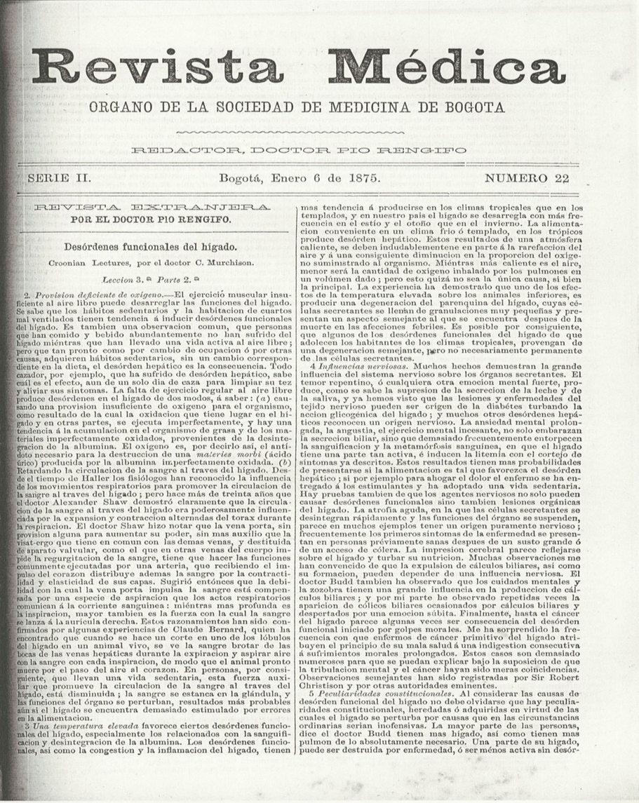					Ver Vol. 2 Núm. 22 (1875): Revista Médica de Bogotá. Serie 2. Enero de 1875. Núm. 22
				