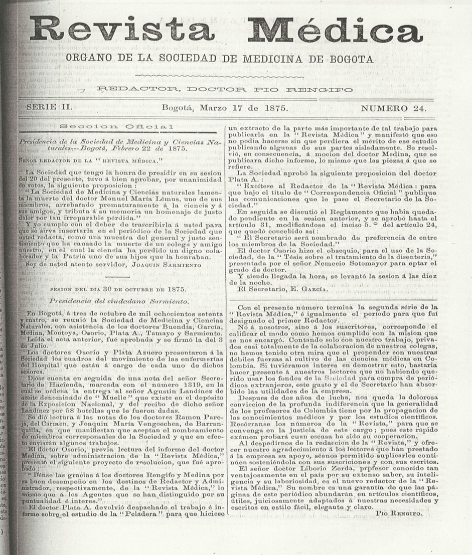 					Ver Vol. 2 Núm. 24 (1875): Revista Médica de Bogotá. Serie 2. Enero de 1875. Núm.24
				