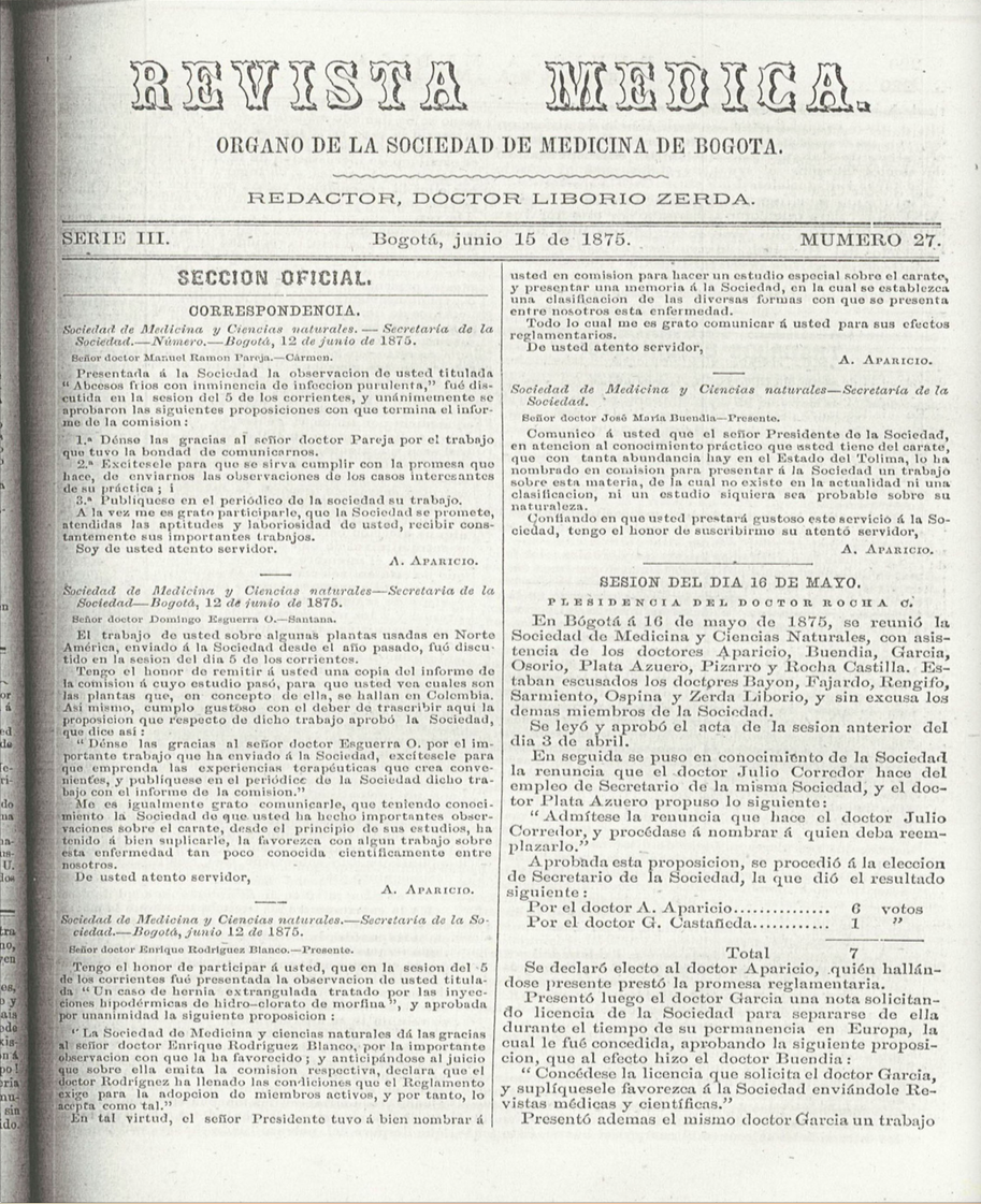 					Ver Vol. 3 Núm. 27 (1875): Revista Médica de Bogotá. Serie 3. Enero de 1875. Núm. 27
				