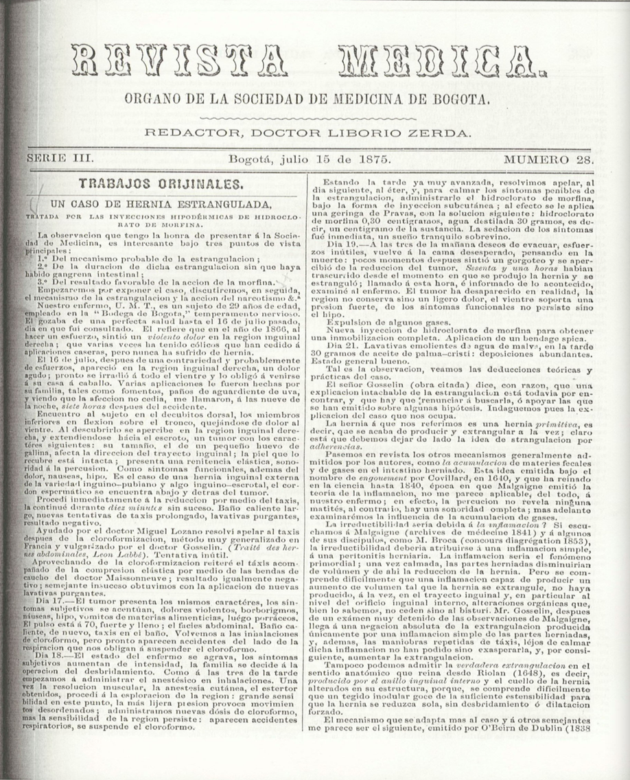 					Ver Vol. 3 Núm. 28 (1875): Revista Médica de Bogotá. Serie 3. Enero de 1875. Núm. 28
				