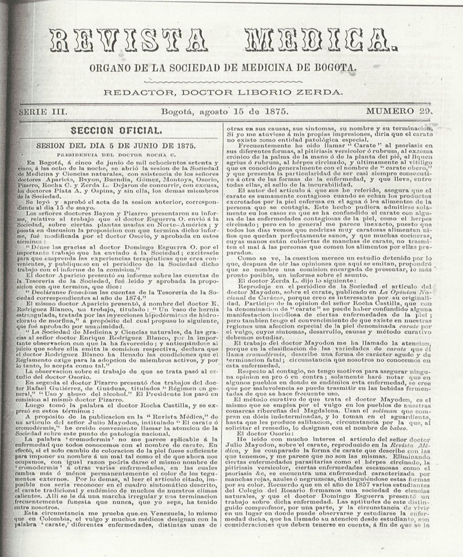 					Ver Vol. 3 Núm. 29 (1875): Revista Médica de Bogotá. Serie3. Enero de 1875. Núm. 29
				