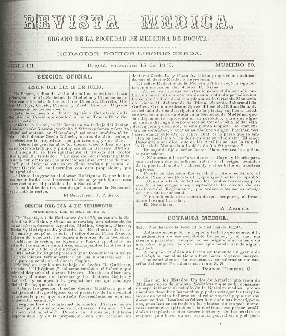 					Ver Vol. 3 Núm. 30 (1875): Revista Médica de Bogotá. Serie 3. Enero de 1875. Núm. 30
				