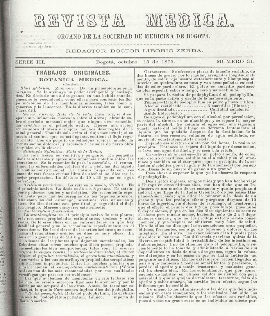 					Ver Vol. 3 Núm. 31 (1875): Revista Médica de Bogotá. Serie 3. Enero de 1875. Núm. 31
				
