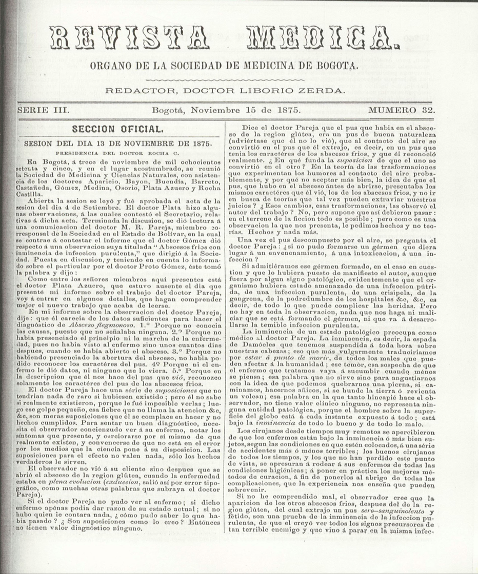 					Ver Vol. 3 Núm. 32 (1875): Revista Médica de Bogotá. Serie 3. Enero de 1875. Núm. 32
				