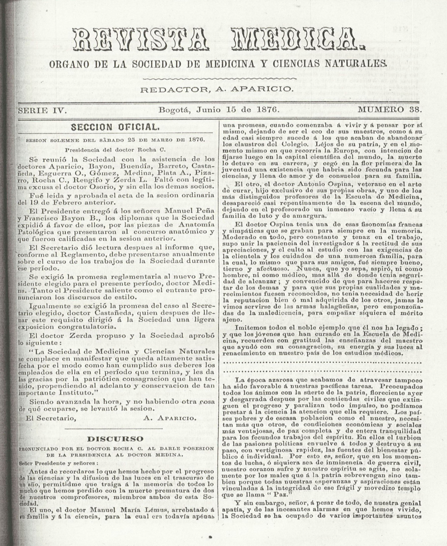 					Ver Vol. 4 Núm. 38 (1876): Revista Médica de Bogotá. Serie 4. Enero de 1876. Núm. 38
				