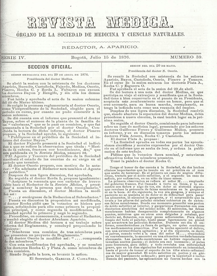 					Ver Vol. 4 Núm. 39 (1876): Revista Médica de Bogotá. Serie 4. Enero de 1876. Núm. 39
				
