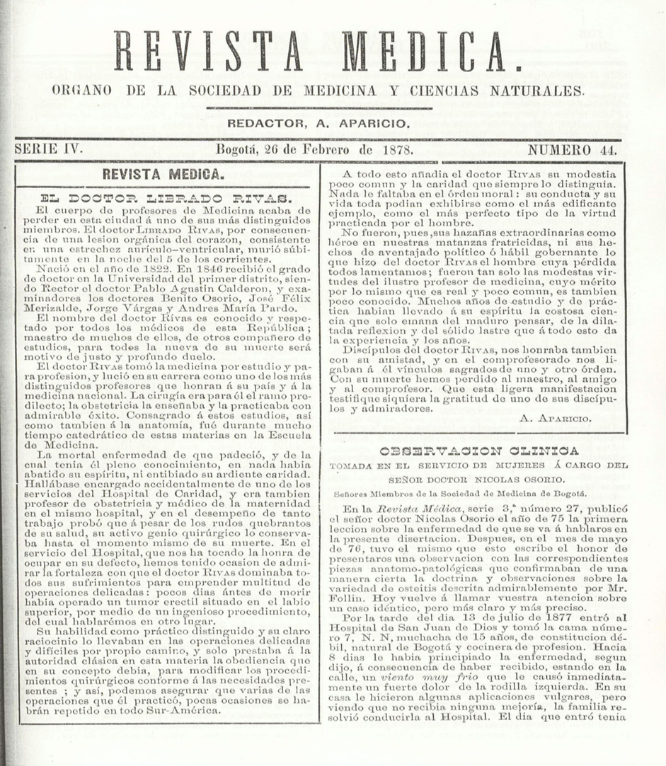 					Ver Vol. 4 Núm. 44 (1878): Revista Médica de Bogotá. Serie 4. Enero de 1878. Núm. 44
				