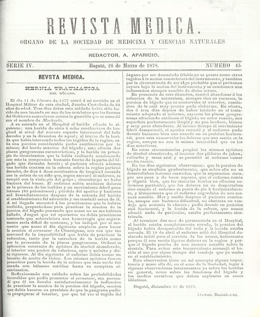 					Ver Vol. 4 Núm. 45 (1878): Revista Médica de Bogotá. Serie 4. Enero de 1878. Núm. 45
				