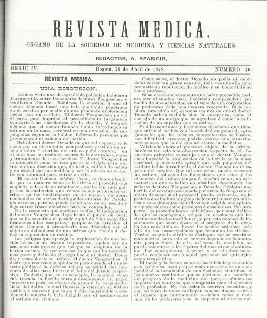 					Ver Vol. 4 Núm. 46 (1878): Revista Médica de Bogotá. Serie 4. Enero de 1878. Núm. 46
				
