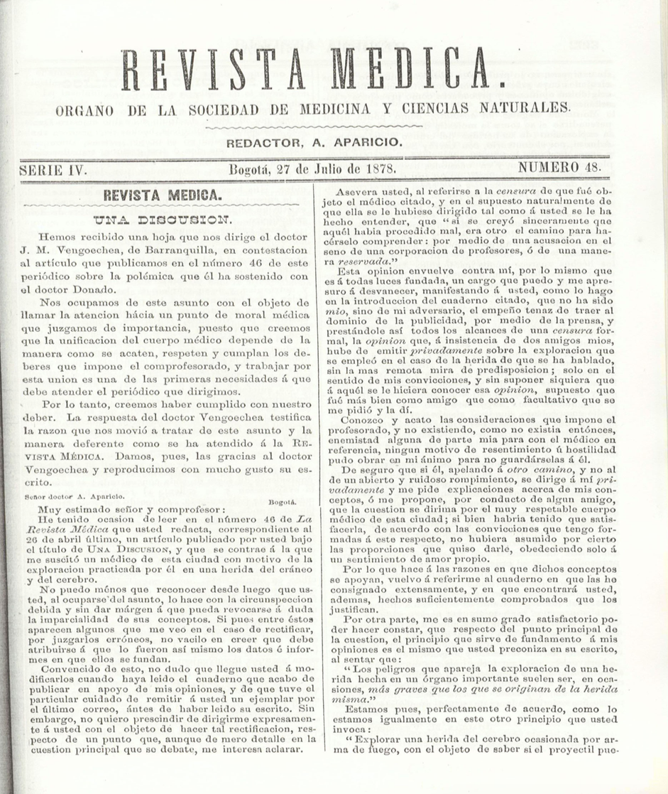 					Ver Vol. 4 Núm. 48 (1878): Revista Médica de Bogotá. Serie 4. Enero de 1878. Núm. 48
				