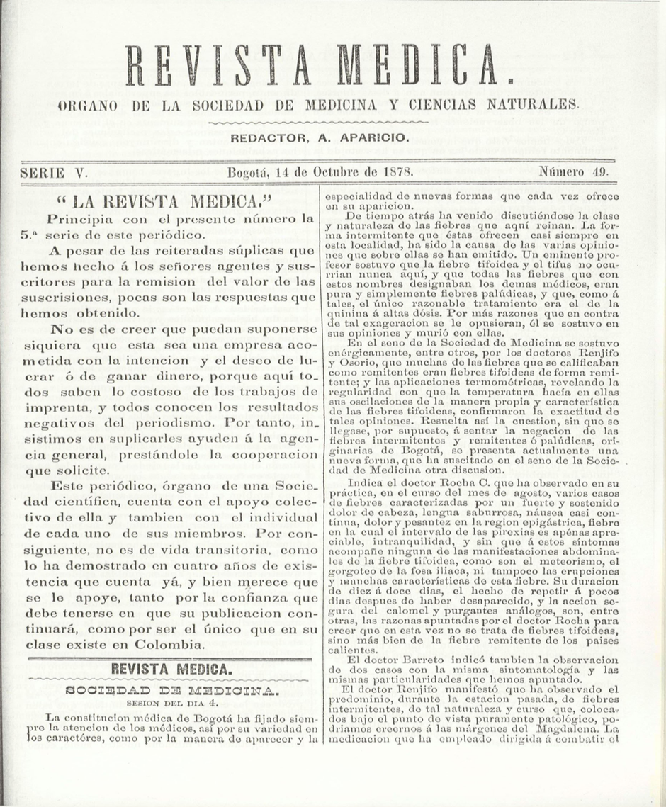 					Ver Vol. 5 Núm. 49 (1878): Revista Médica de Bogotá. Serie 5. Enero de 1878. Núm. 49
				
