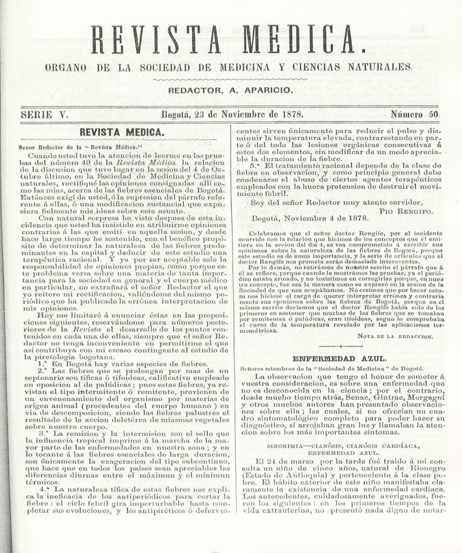 					Ver Vol. 5 Núm. 50 (1878): Revista Médica de Bogotá. Serie 5. Enero de 1878. Núm. 50
				