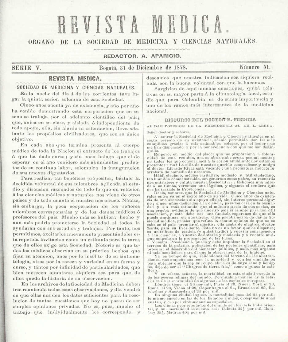 					Ver Vol. 5 Núm. 51 (1878): Revista Médica de Bogotá. Serie 5. Enero de 1878. Núm. 51
				
