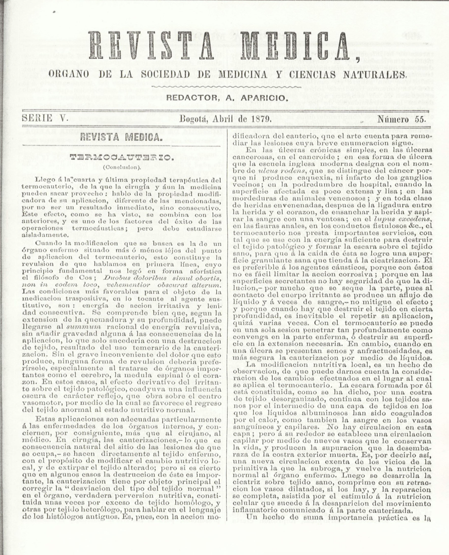 					Ver Vol. 5 Núm. 55 (1879): Revista Médica de Bogotá. Serie 5. Enero de 1879. Núm. 55
				