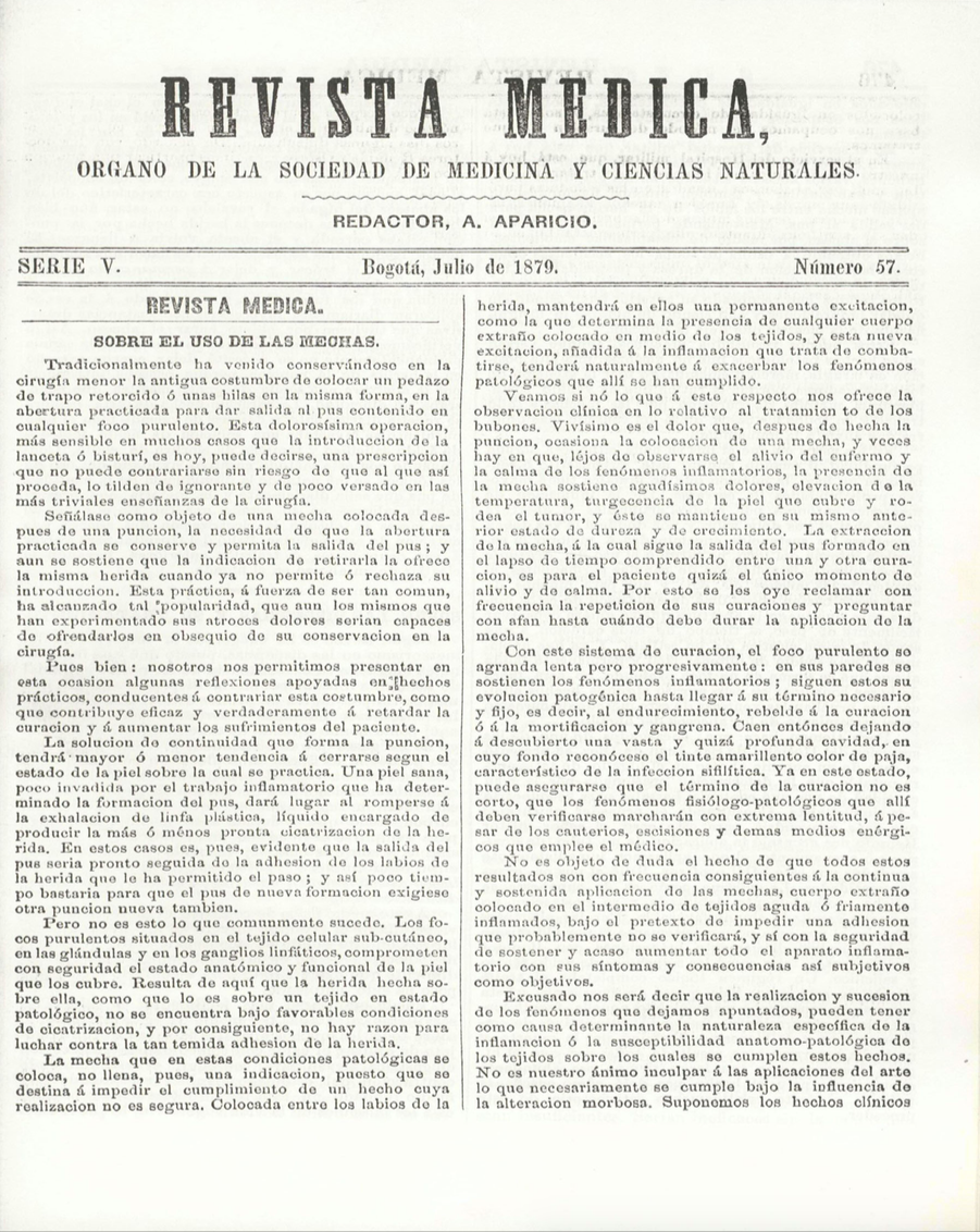 					Ver Vol. 5 Núm. 57 (1879): Revista Médica de Bogotá. Serie 5. Enero de 1879. Núm. 57
				