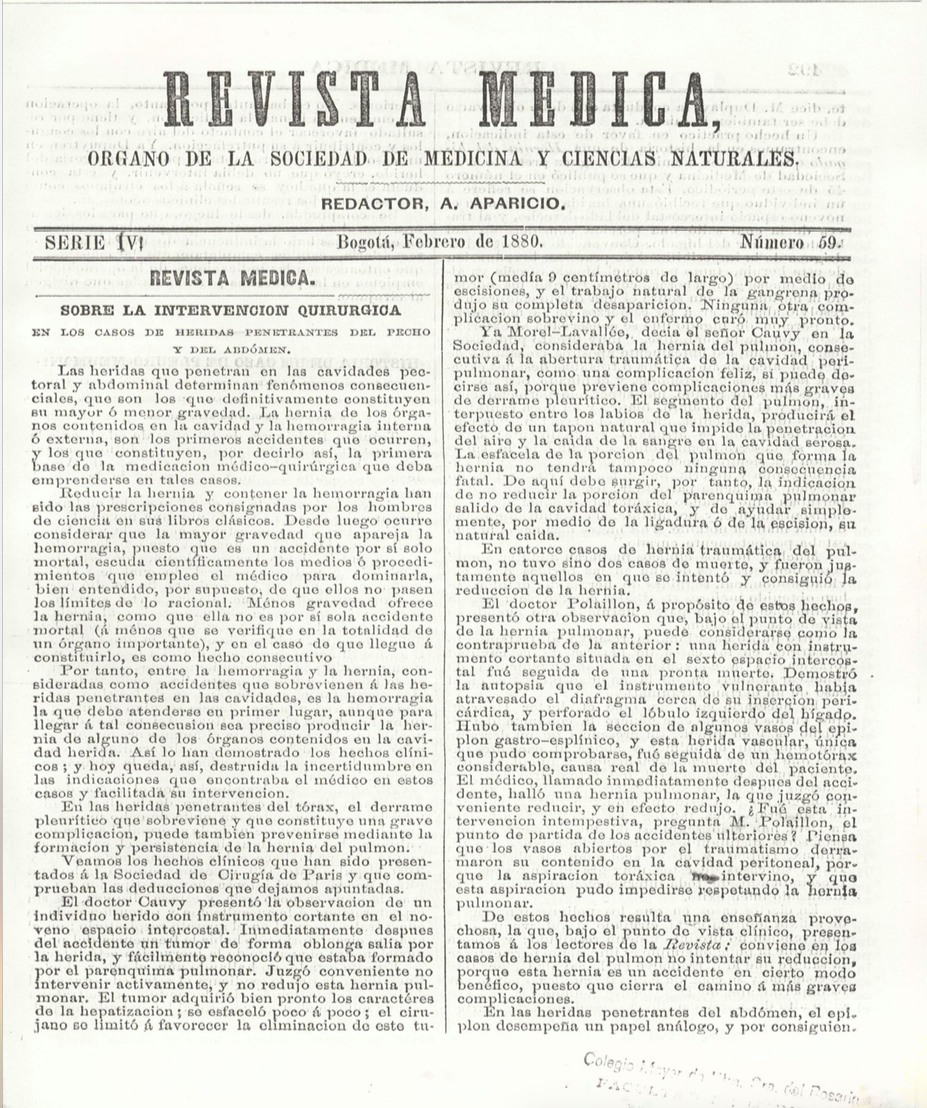 					Ver Vol. 6 Núm. 59 (1880): Revista Médica de Bogotá. Serie 6. Enero de 1880. Núm. 59
				