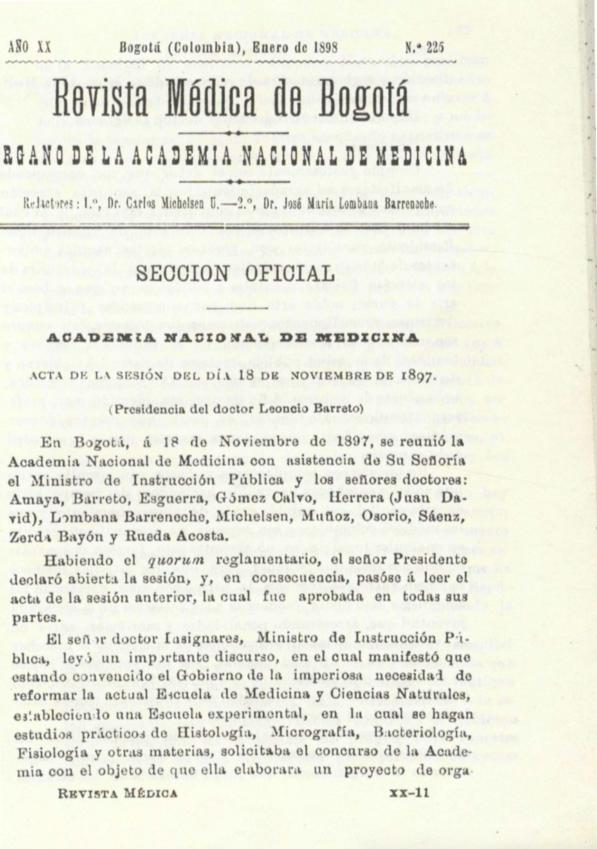 					Ver Vol. 20 Núm. 225 (1898): Revista Médica de Bogotá. Serie 20. Enero de 1898. Núm. 225
				