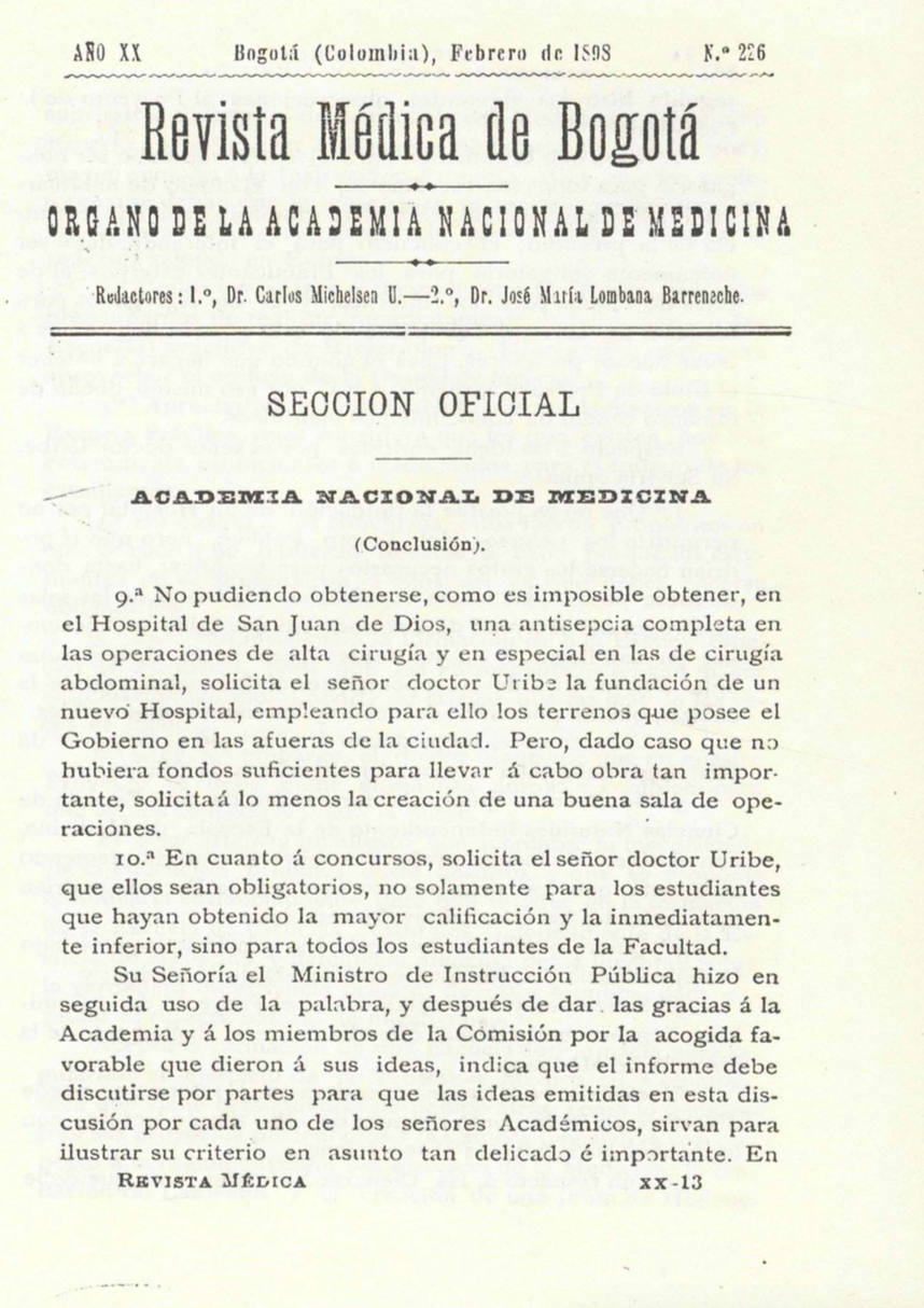 					Ver Vol. 20 Núm. 226 (1898): Revista Médica de Bogotá. Serie 20. Enero de 1898. Núm. 226
				