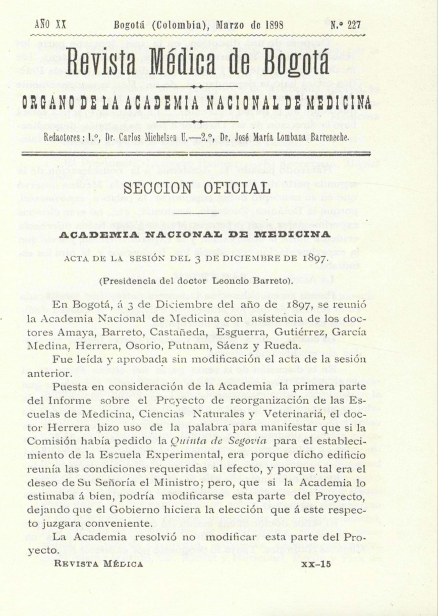 					Ver Vol. 20 Núm. 227 (1898): Revista Médica de Bogotá. Serie 20. Enero de 1898. Núm. 227
				