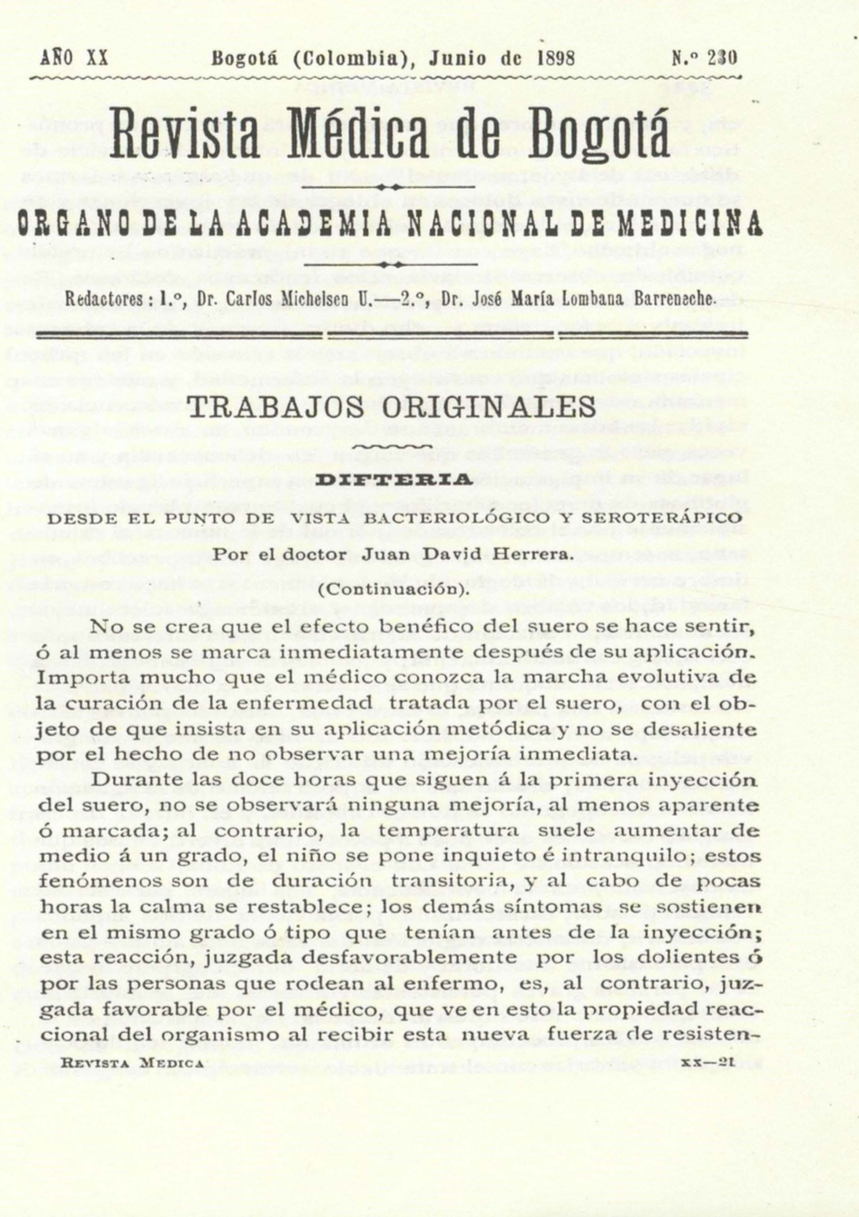 					Ver Vol. 20 Núm. 230 (1898): Revista Médica de Bogotá. Serie 20. Enero de 1898. Núm. 230
				
