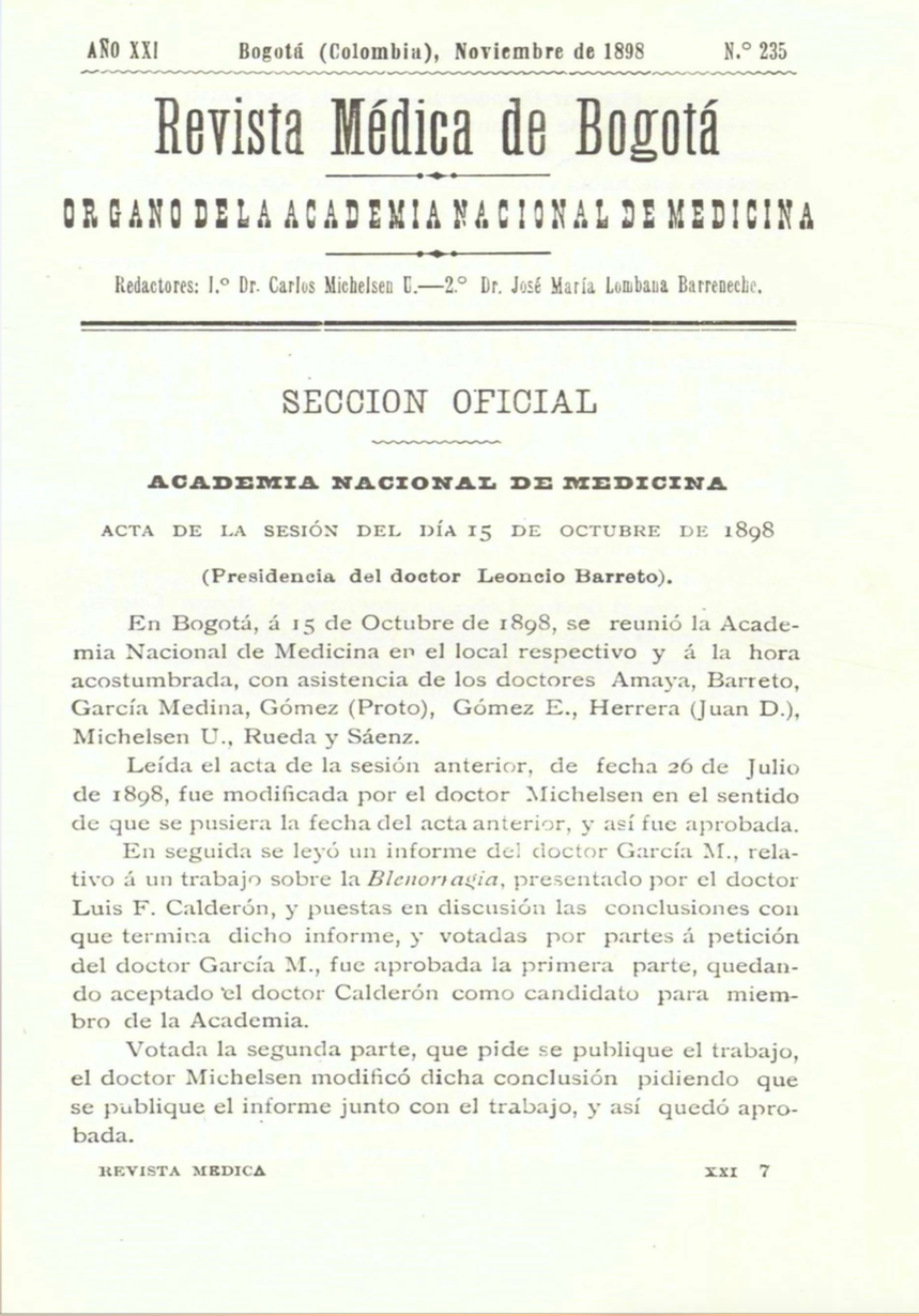 					Ver Vol. 21 Núm. 235 (1898): Revista Médica de Bogotá. Serie 21. Enero de 1898. Núm. 235
				