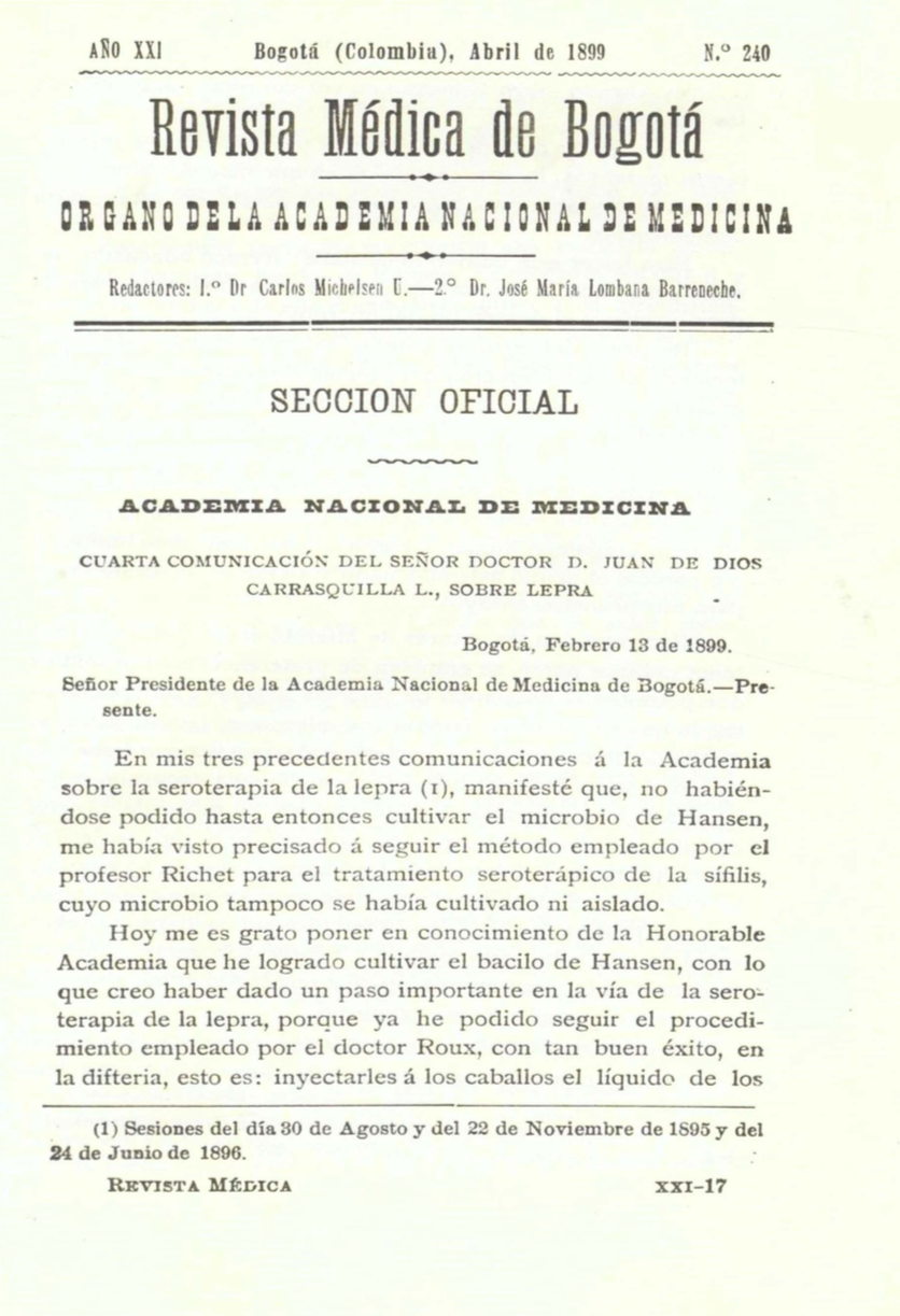 					Ver Vol. 21 Núm. 240 (1899): Revista Médica de Bogotá. Serie 21. Enero de 1899. Núm. 240
				