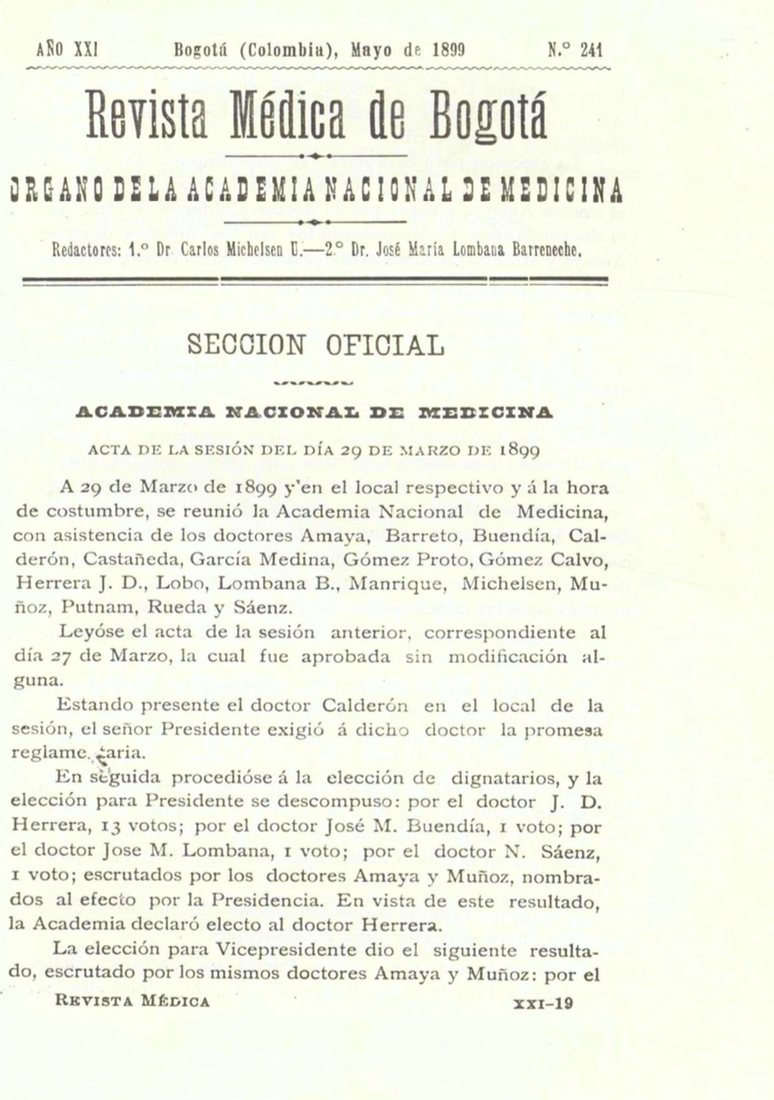 					Ver Vol. 21 Núm. 241 (1899): Revista Médica de Bogotá. Serie 21. Enero de 1899. Núm. 241
				