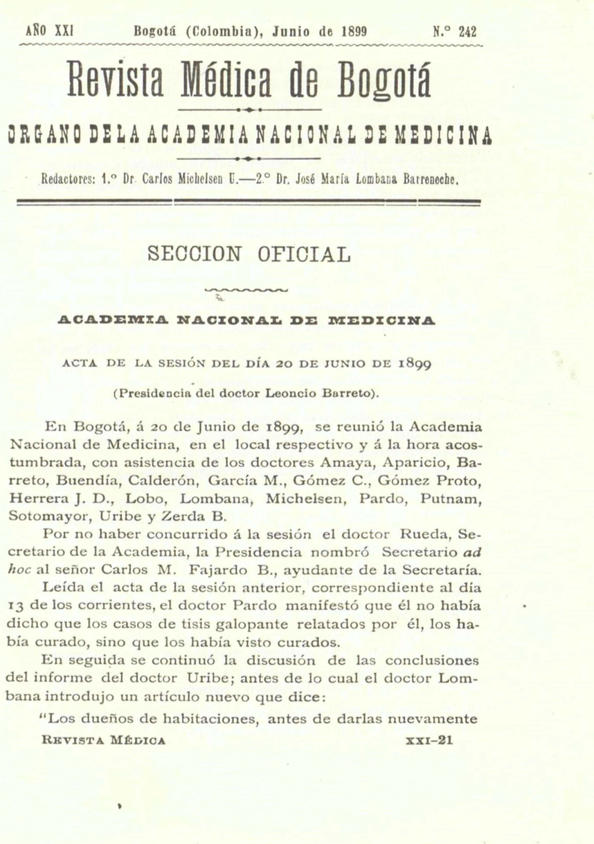 					Ver Vol. 21 Núm. 242 (1899): Revista Médica de Bogotá. Serie 21. Enero de 1899. Núm. 242
				