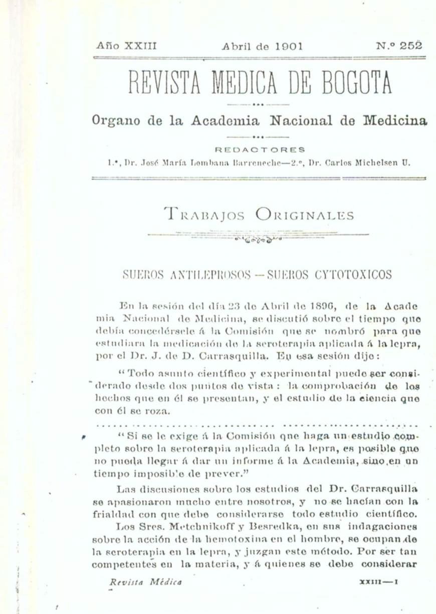 					Ver Vol. 23 Núm. 252 (1901): Revista Médica de Bogotá. Serie 23. Enero de 1901. Núm. 252
				