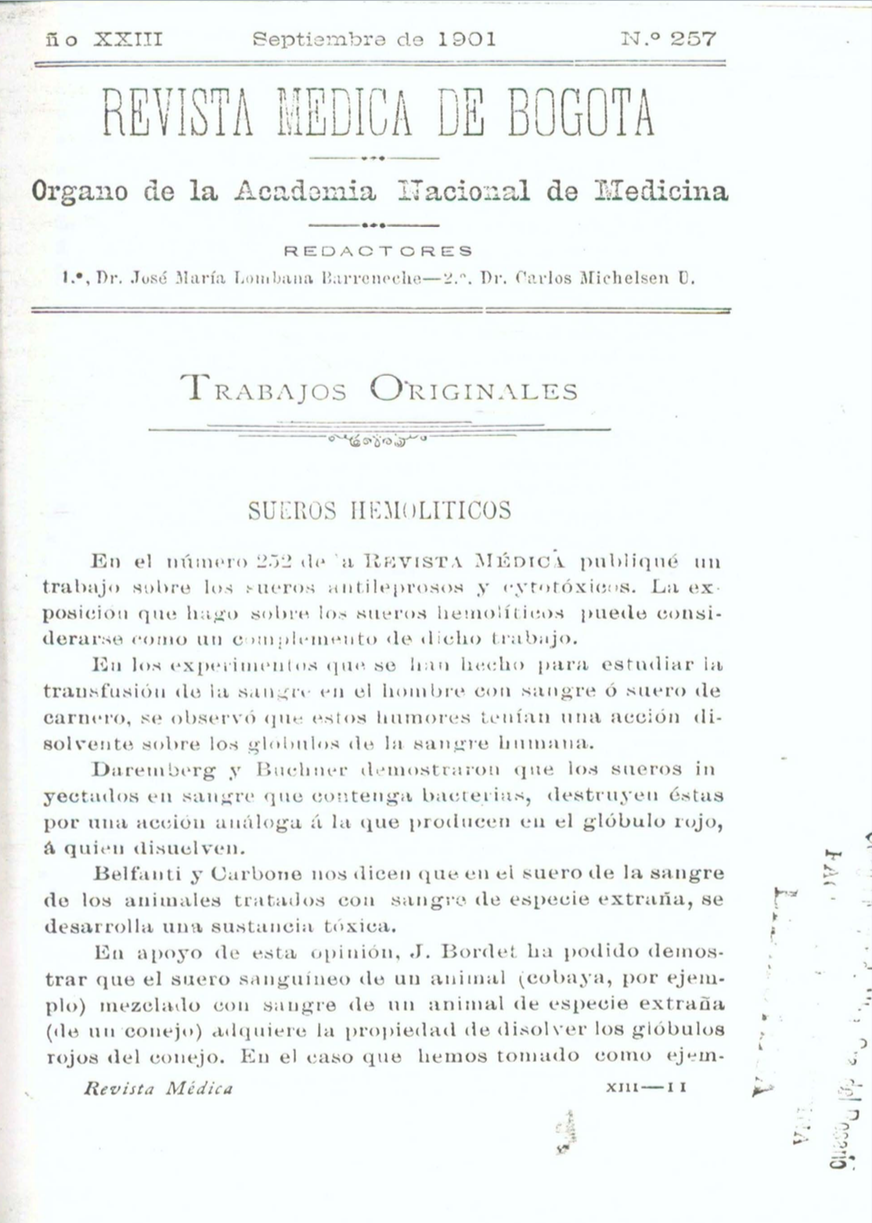					Ver Vol. 23 Núm. 257 (1901): Revista Médica de Bogotá. Serie 23. Enero de 1901. Núm. 257
				