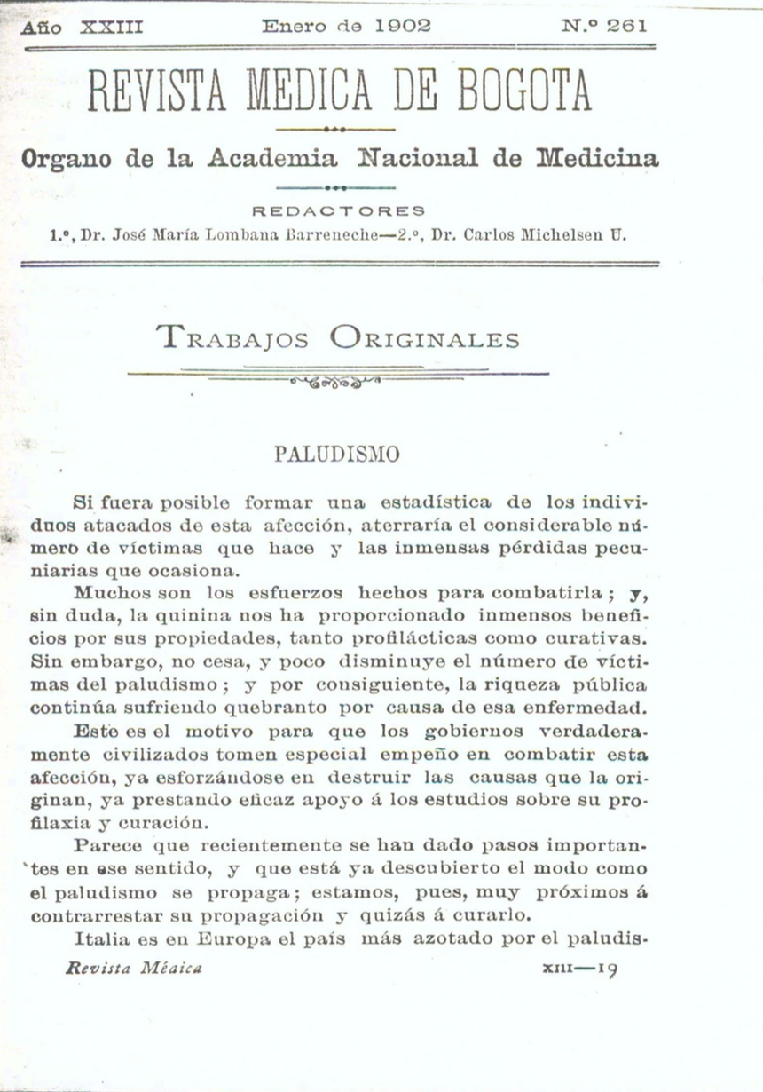 					Ver Vol. 23 Núm. 261 (1902): Revista Médica de Bogotá. Serie 23. Enero de 1902. Núm. 261
				