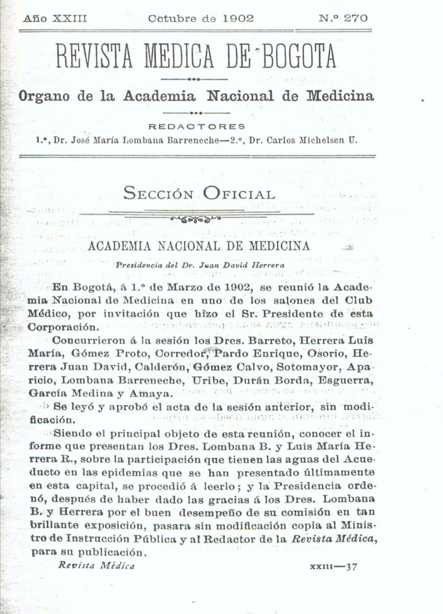 					Ver Vol. 23 Núm. 270 (1902): Revista Médica de Bogotá. Serie 23. Enero de 1902. Núm. 2070
				