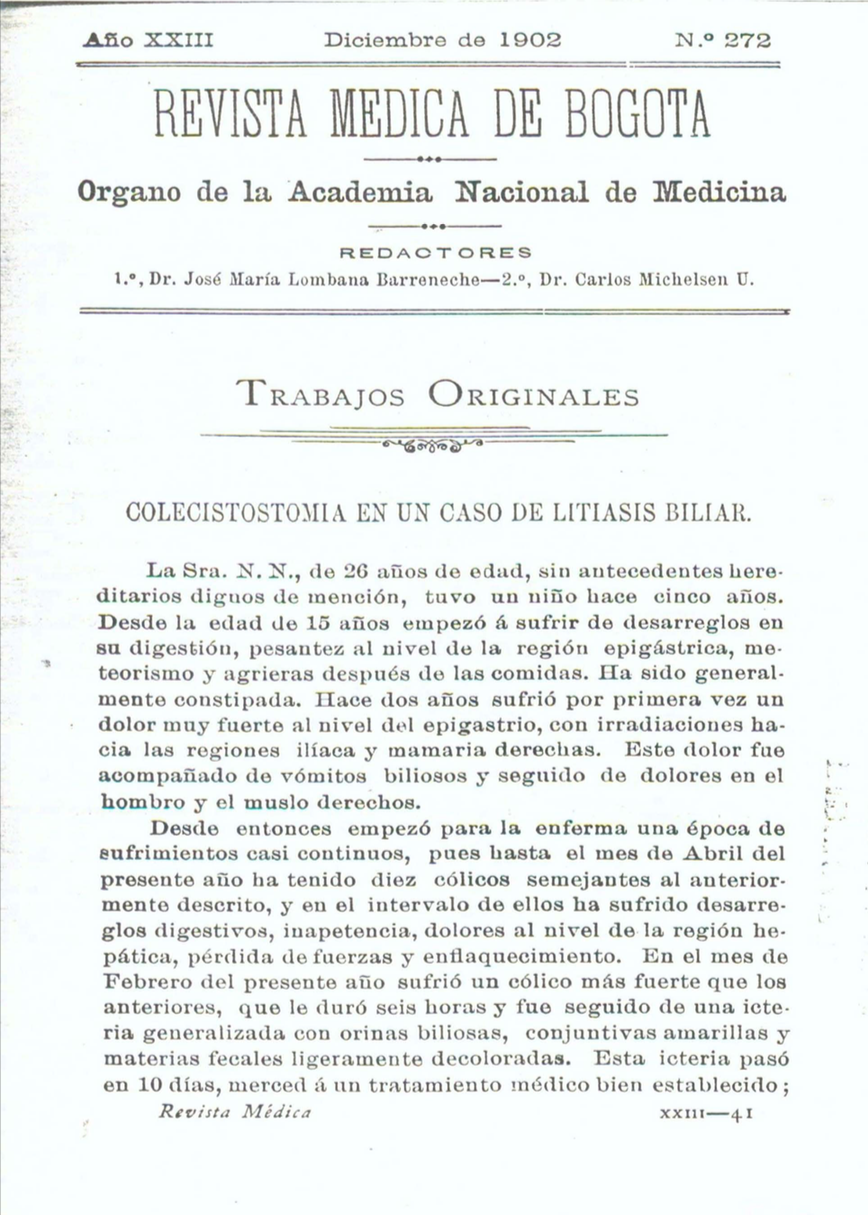 					Ver Vol. 23 Núm. 272 (1902): Revista Médica de Bogotá. Serie 23. Enero de 1902. Núm. 272
				