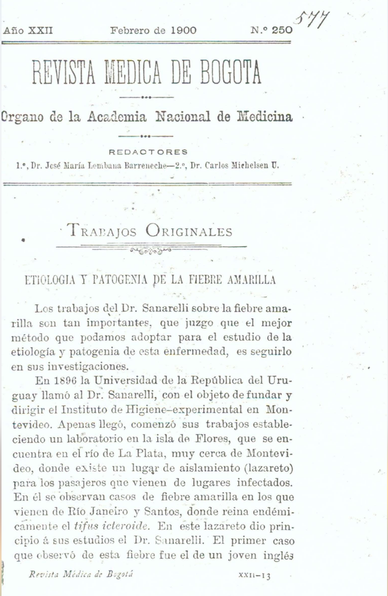 					Ver Vol. 22 Núm. 250 (1900): Revista Médica de Bogotá. Serie 22. Enero de 1900. Núm. 250
				